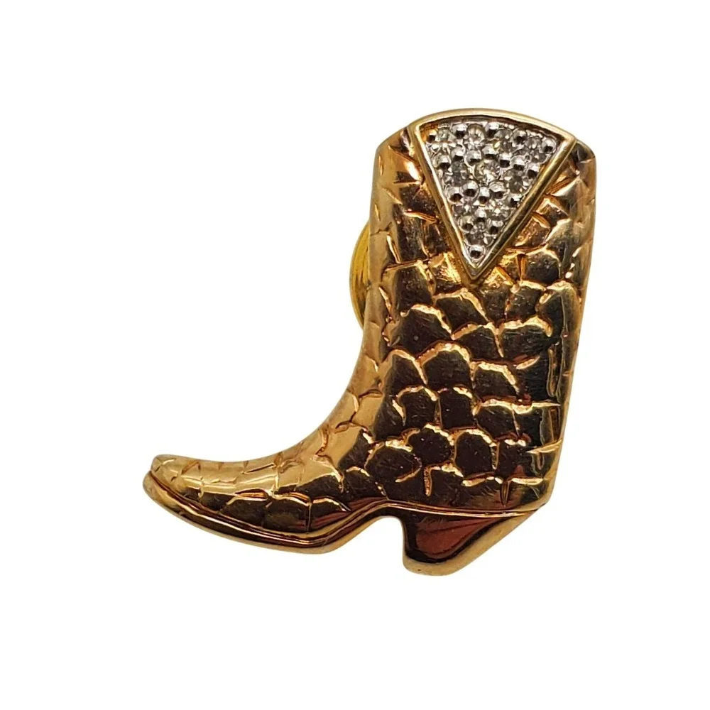 Panetta Boot Lapel Pin Cowboy Cowgirl Gold Tone Tie Tack Figural Novelty Jewelry